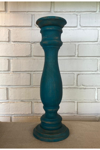 Hand Crafted Candle Stand - Teal Column